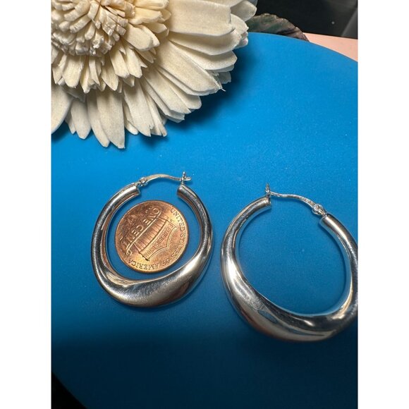 Sterling Wavey Hoop Earrings - Picture 3 of 3